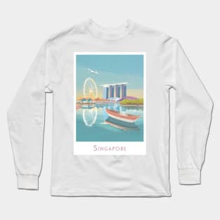 Vintage Retro Minimal Singapore Skyline Reflection Long Sleeve T-Shirt